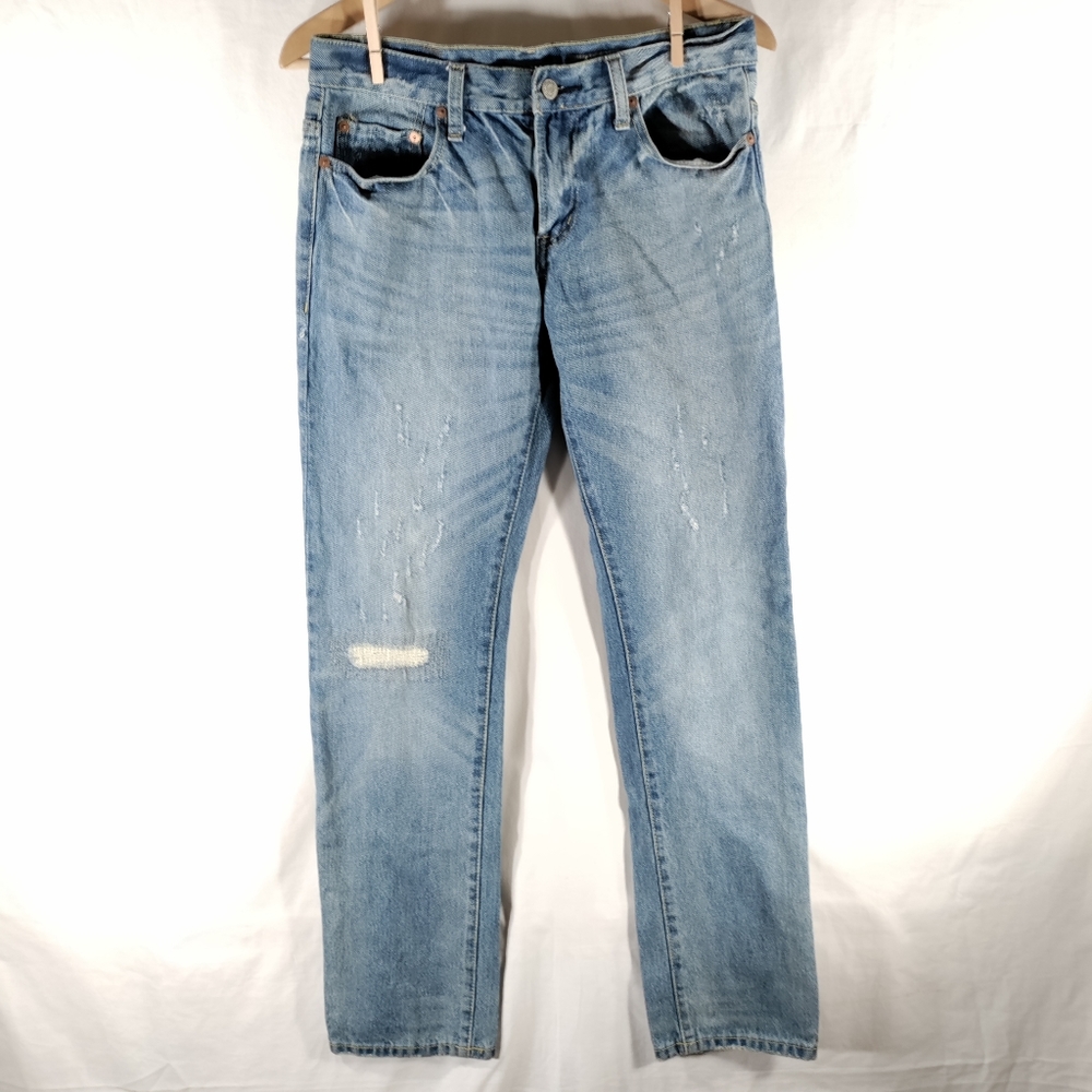 Aeropostale Slim Straight Jeans Mens Sz 30x32 Mid Rise Distressed Med Blue Wash